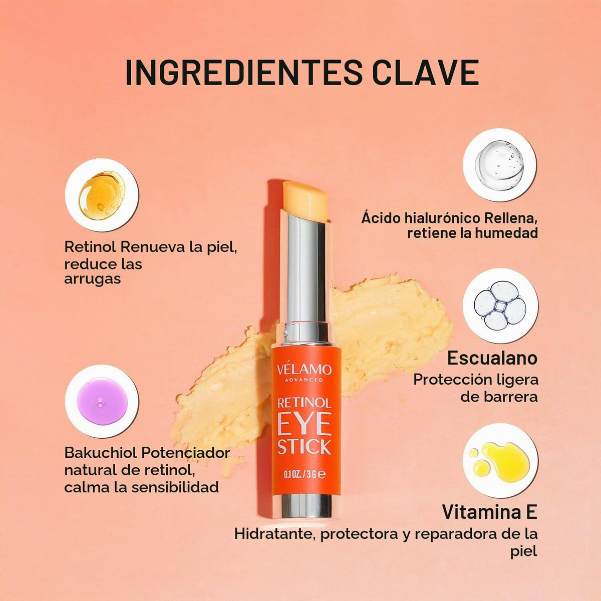 VELAMO ADVANCED Crema de ojos con cafeína y retinol Eye Stick Duo:...