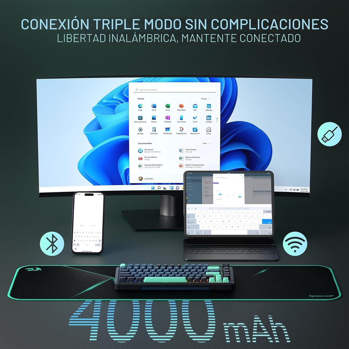 Redragon K724 PRO Teclado inalámbrico de 81 teclas para juegos, pan...