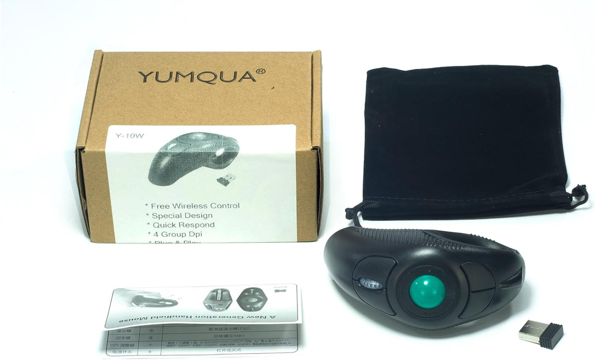 YUMQUA - Ratón de mano para dedos, ratón inalámbrico de trackball c...