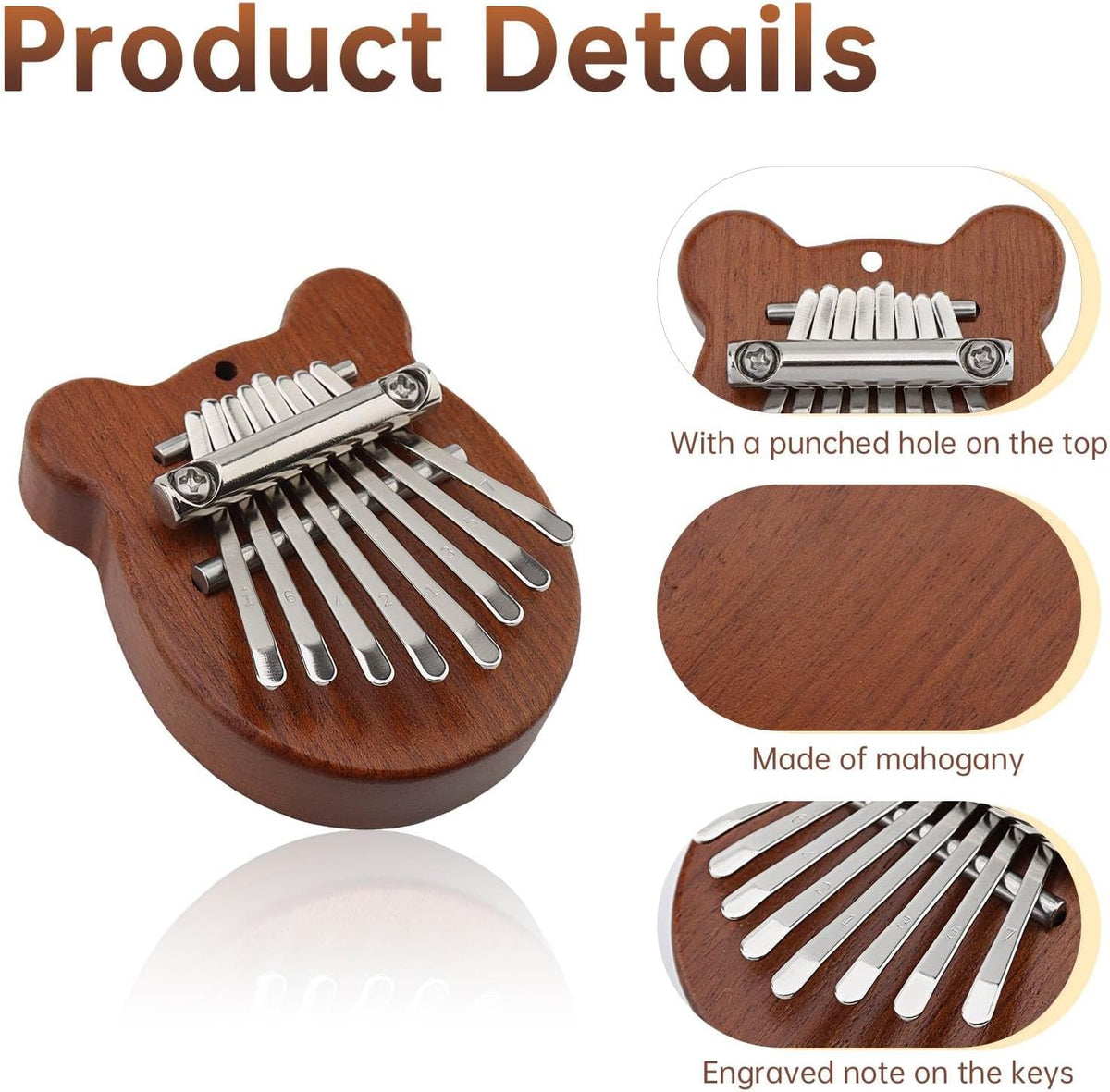 Kalimba - Piano de pulgar de 3 piezas, 8 teclas de madera de sapele...