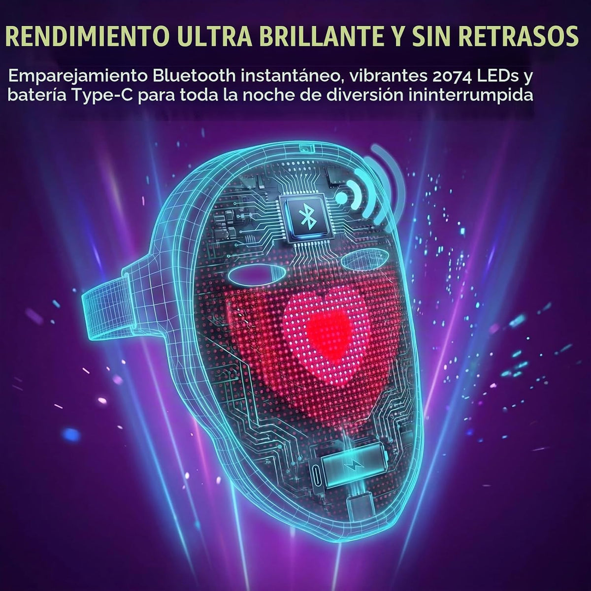 MEGOO Máscara LED con aplicación programable Bluetooth, máscara fac...