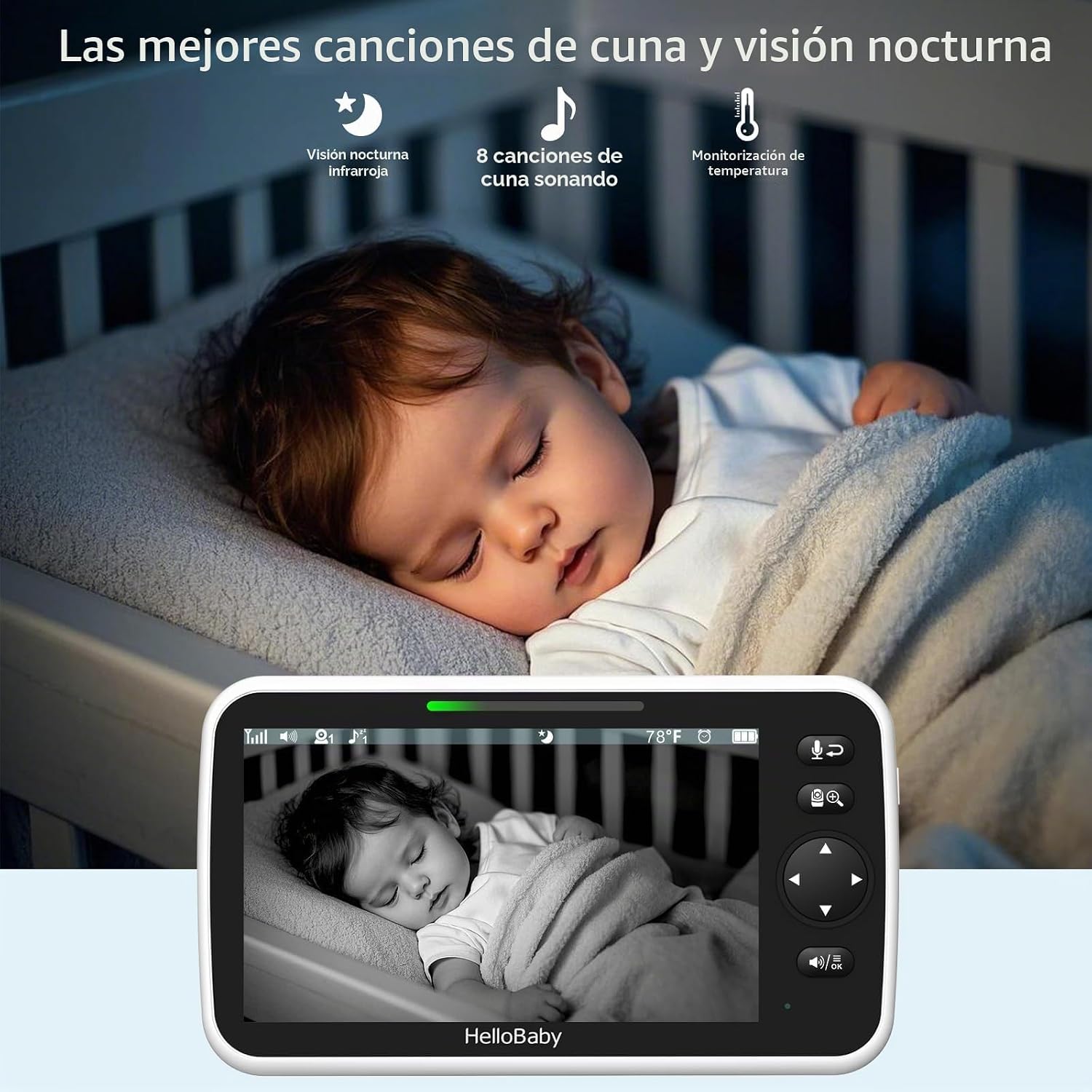 HelloBaby - Monitor de bebé con video de 6'' de pantalla di...