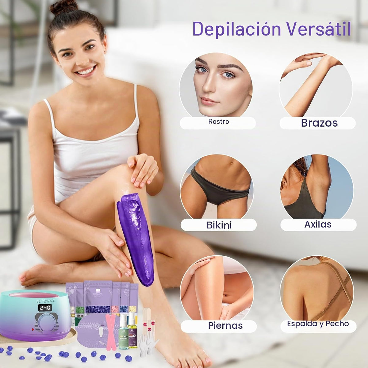 BLITZWAX Kit de depilación brasileña y bikini para mujer, calentado...