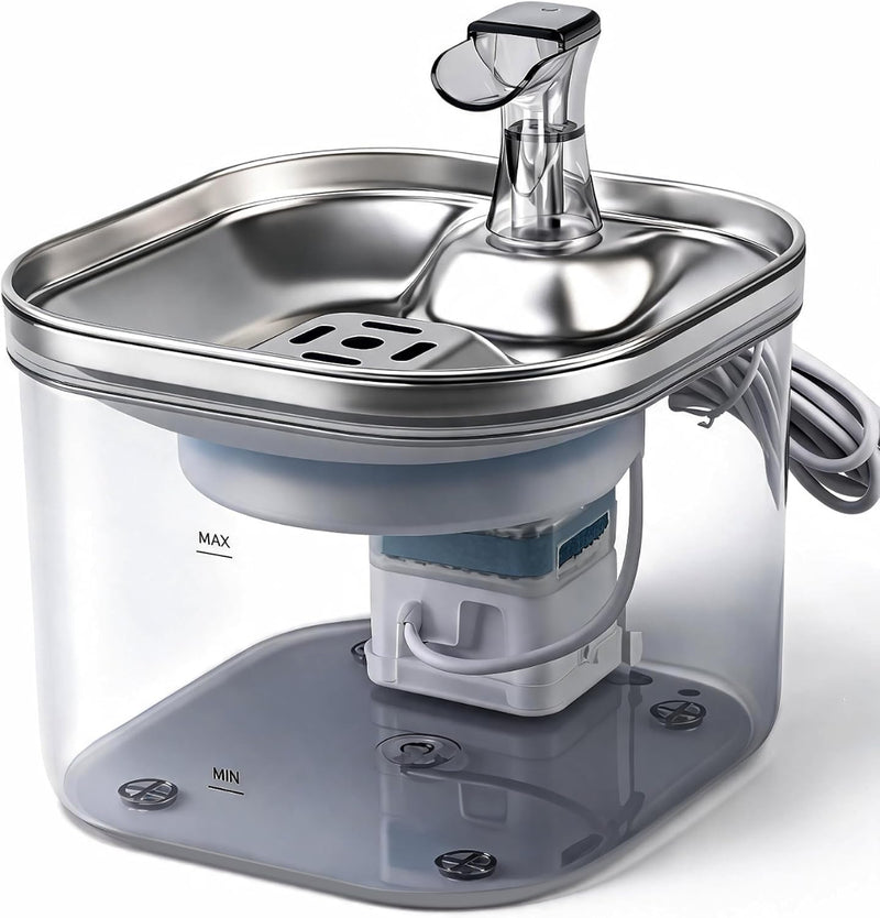 ATADD Fuente de agua para gatos, bandeja de acero inoxidable 304 co...