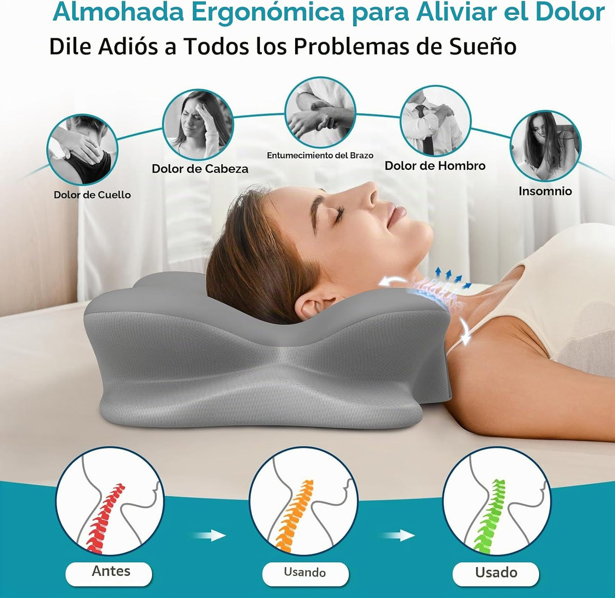 Almohada cervical para el cuello para aliviar el dolor, almohada er...