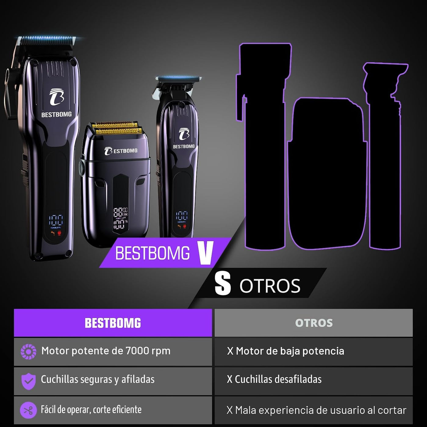 BESTBOMG® BS-808C - Juego de cortapelos para hombres, recortadora y...