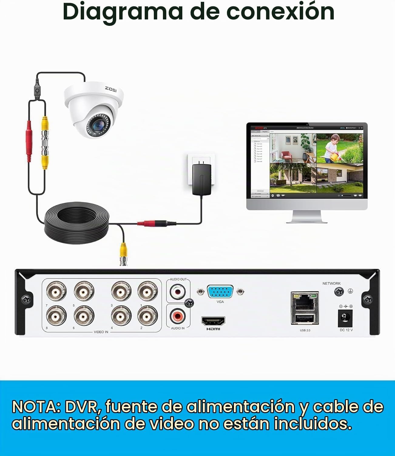 ZOSI - Cámara de seguridad híbrida 4 en 1 TVI CVI AHD CVBS de 2MP,...