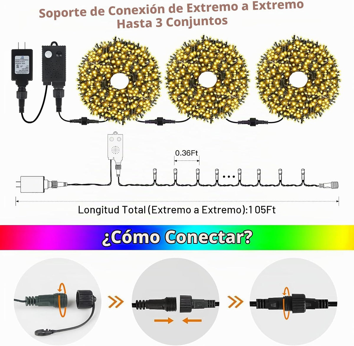 MZD8391 - Guirnalda de luces de Navidad con sensor de movimiento y...