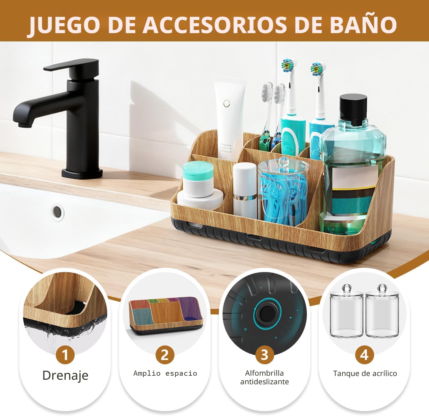 GFWARE Juego de Portacepillos de Dientes para Baño con 2 Dispensado...