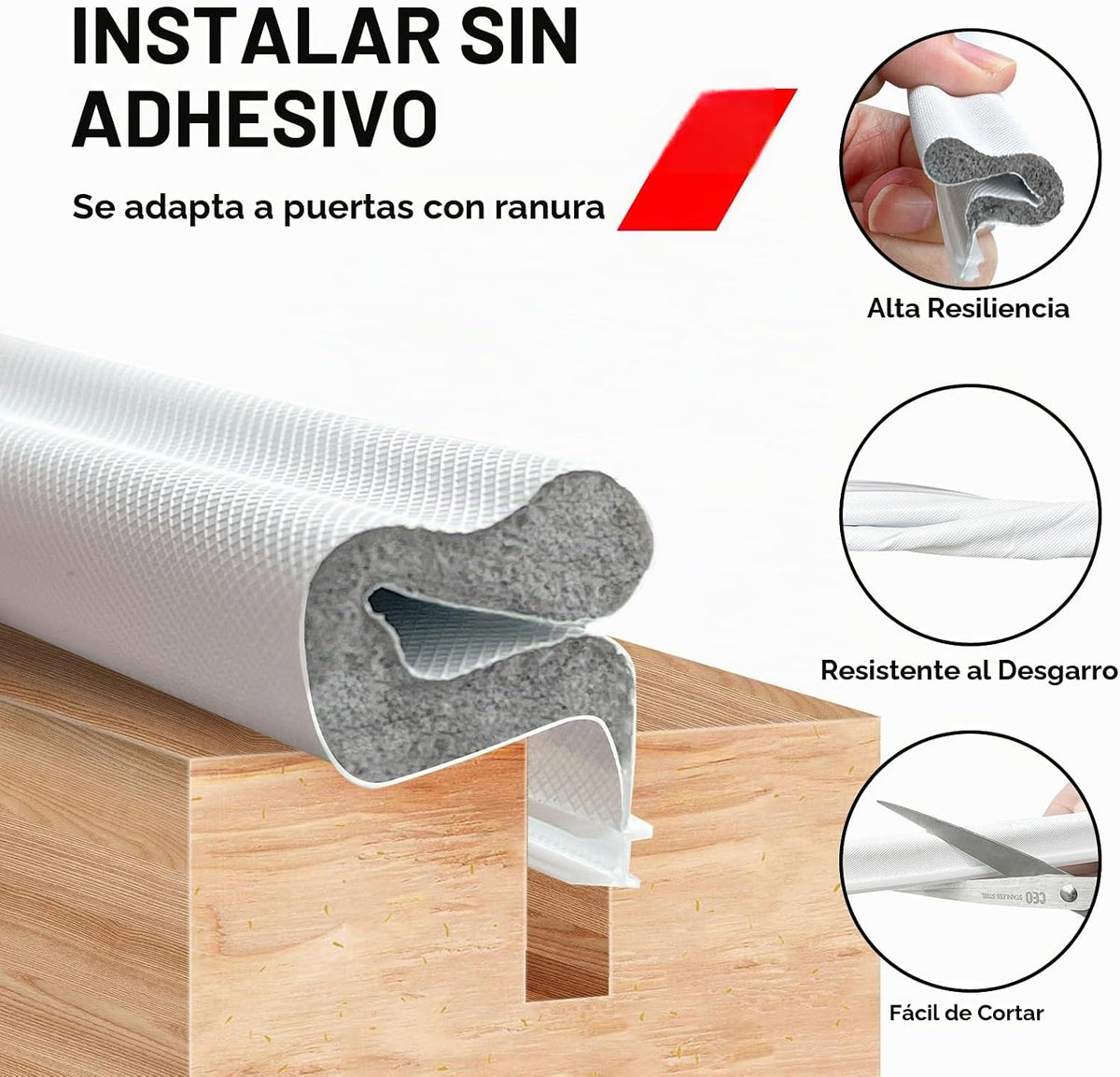 Burlete para puerta con ranura extra gruesa, tira de sellado para p...