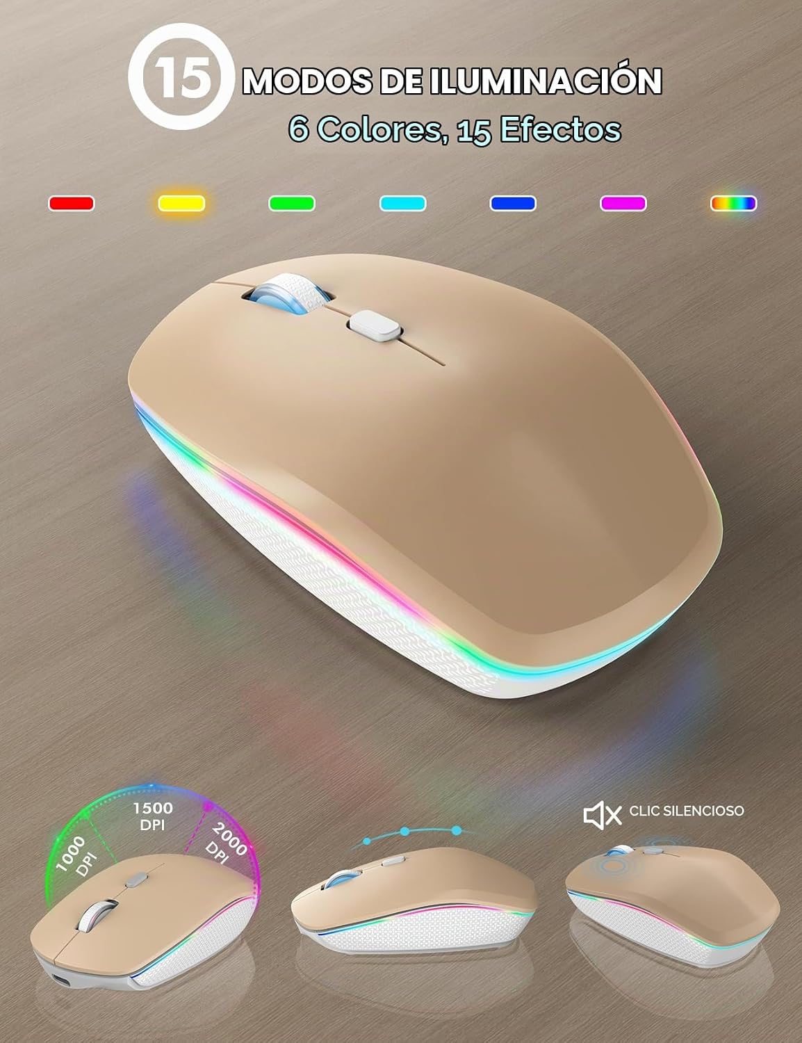 Combo de teclado y mouse inalámbricos con retroiluminación RGB, rec...