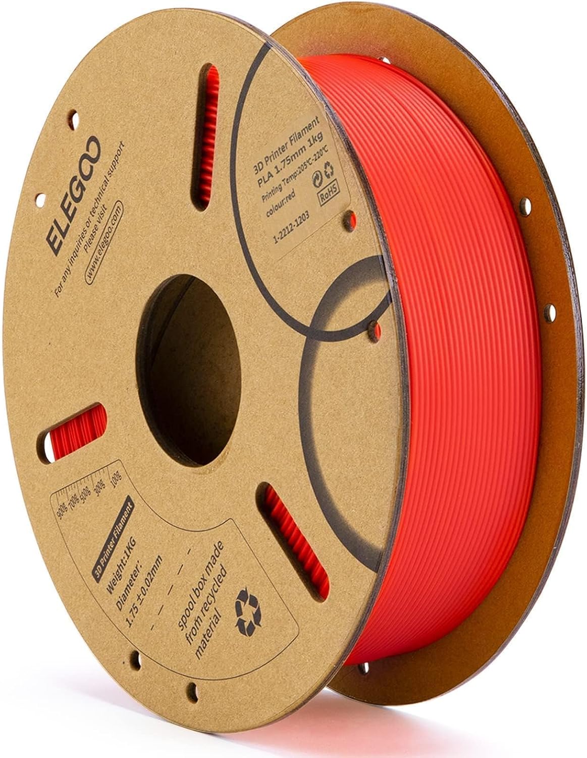 ELEGOO Filamento PLA 1.75mm Rojo 1KG, Filamento para Impresora 3D c...