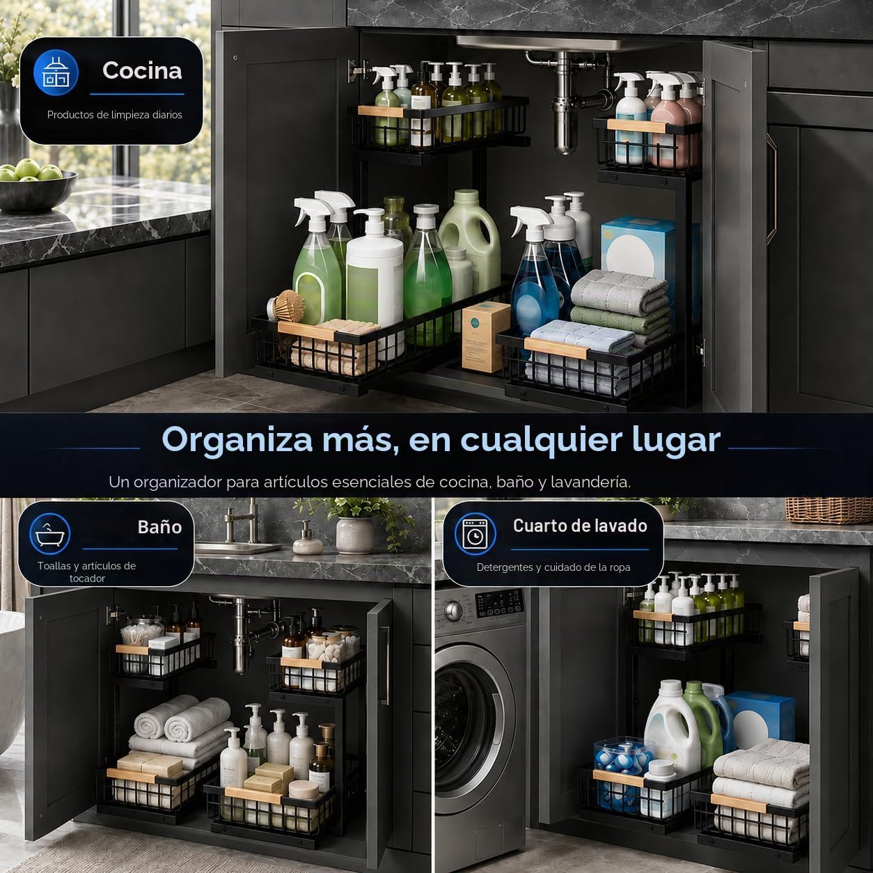 GeeBom Organizador para debajo del fregadero, organizador de armari...