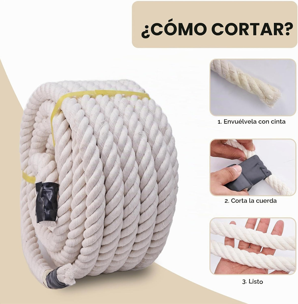 Cuerda de algodón blanco natural de 1\/2 pulgada x 100 pies, cuerda...