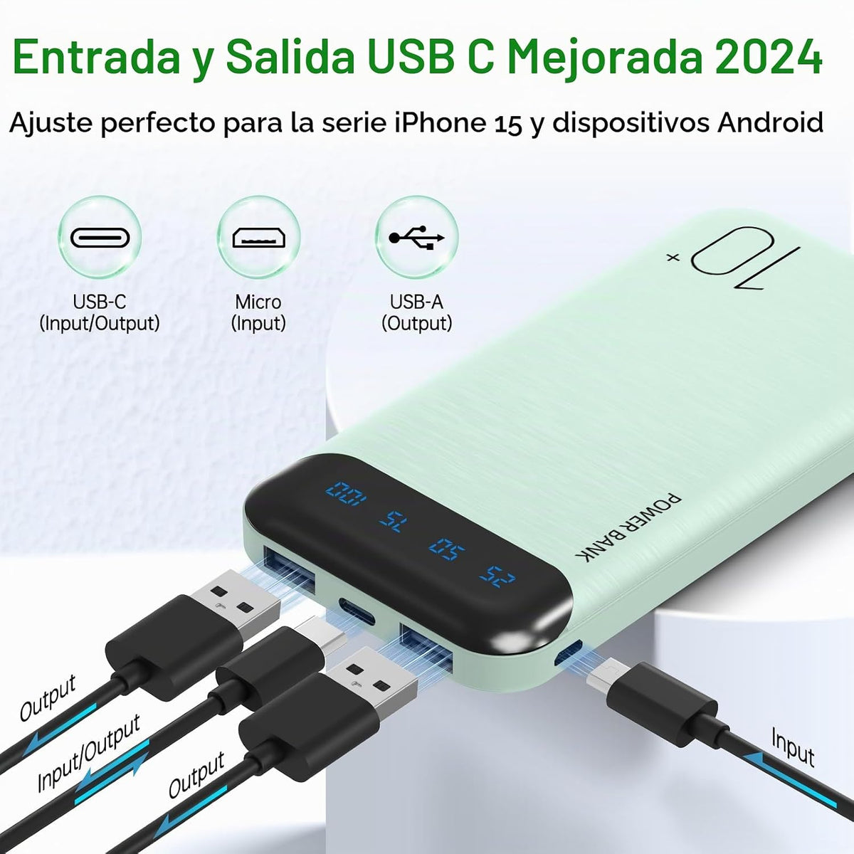 YOBON Power Bank - Cargador portátil de 10000 mAh, batería delgada...