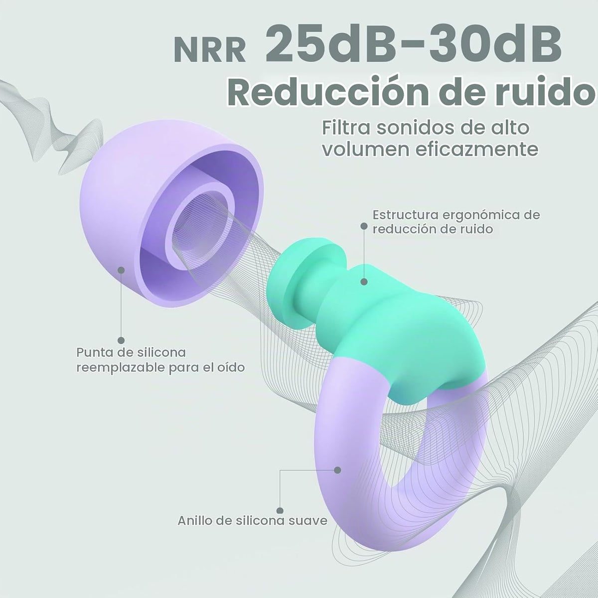 JUSTRVN - Tapones para los oídos para niños (6+ años) - 2 pares de...