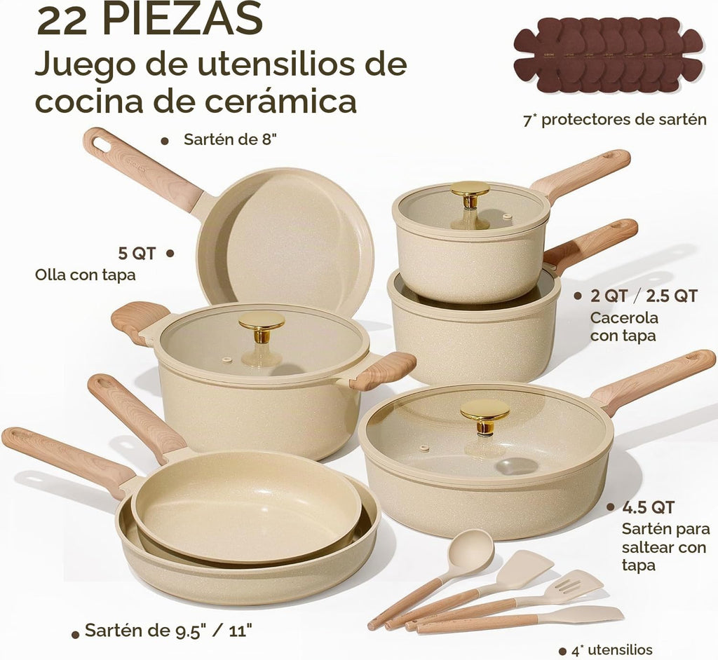 CAROTE Juego de utensilios de cocina de cerámica, ollas y sartenes...