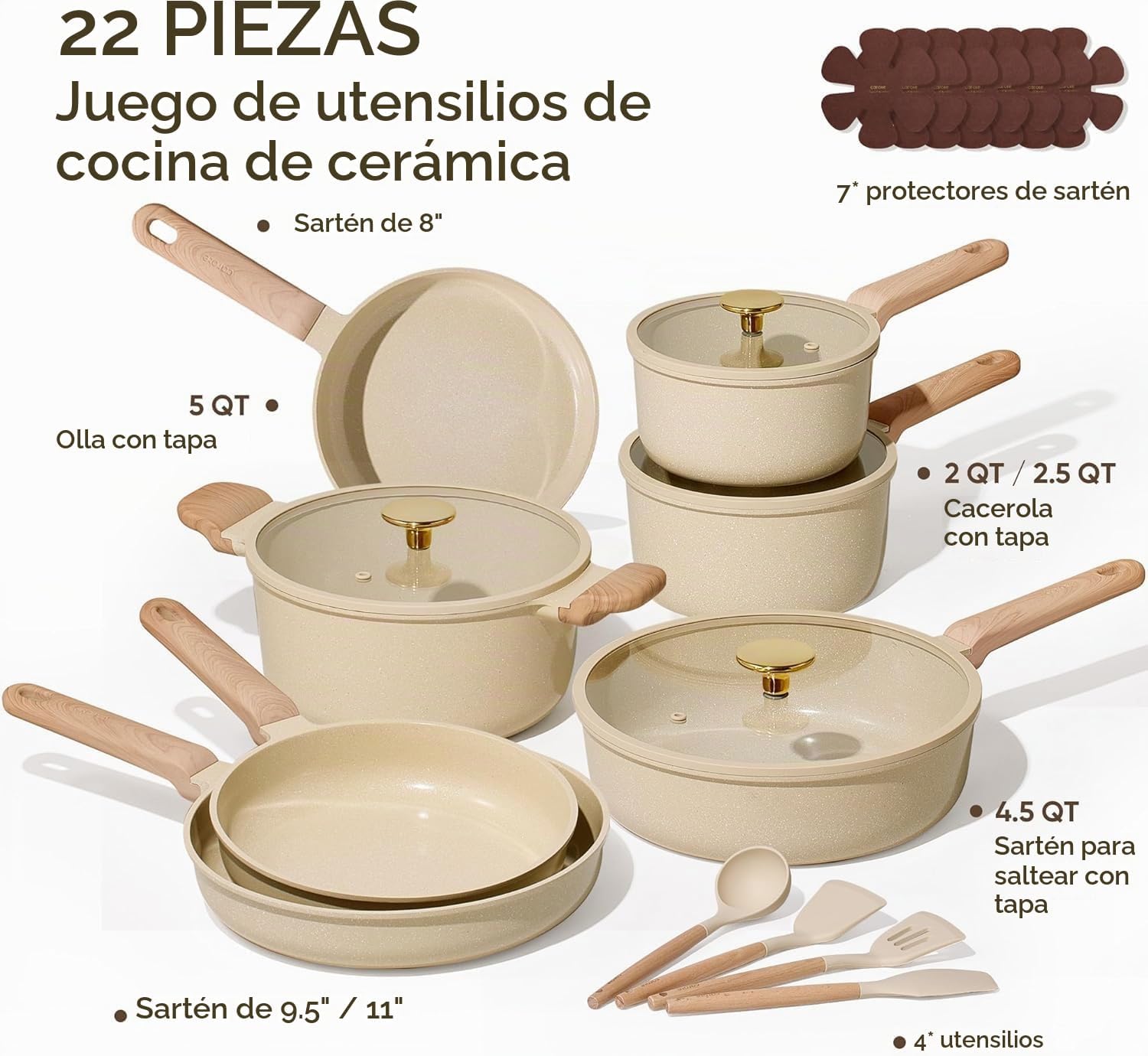 CAROTE Juego de utensilios de cocina de cerámica, ollas y sartenes...