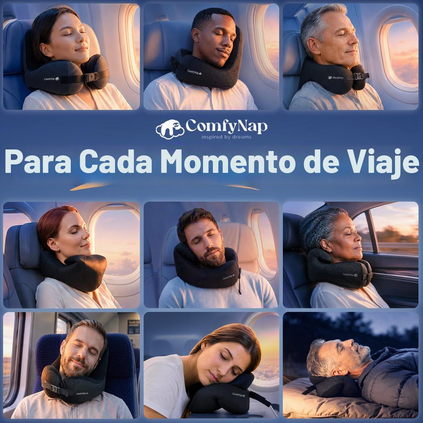 ComfyNap® Almohada de cuello de viaje versátil para avión [patentad...