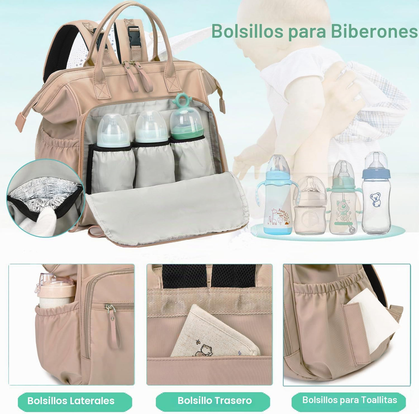 LORADI Bolsa de pañales grande (Moca, Grande-20L) | 14 bolsillos, c...