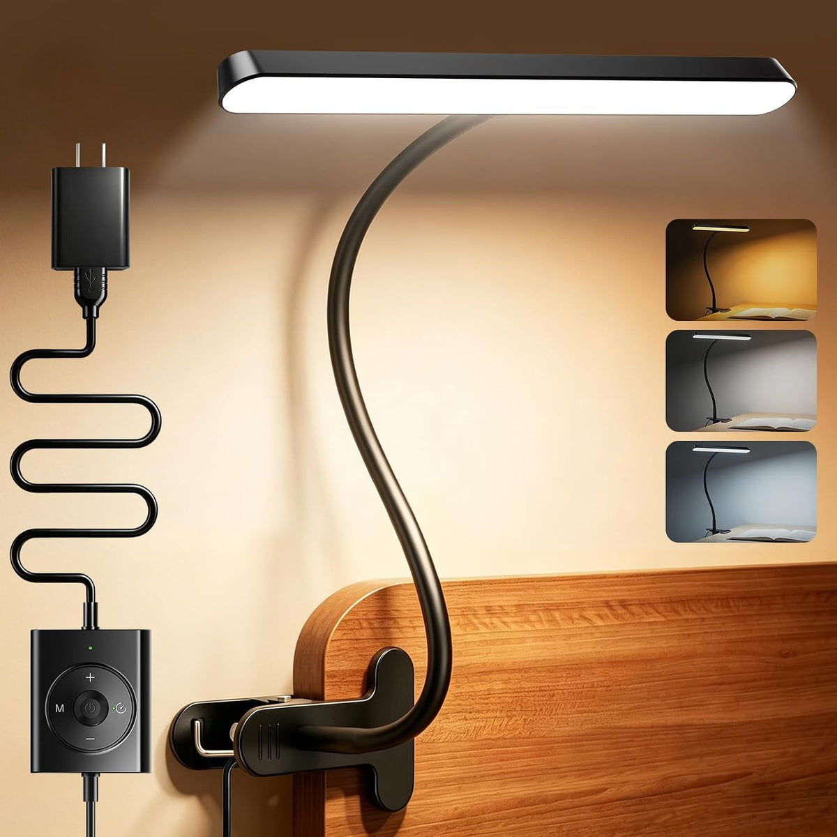 Glocusent Luz de lectura, luz de cuello LED 7W clip en luz, 57 LED...
