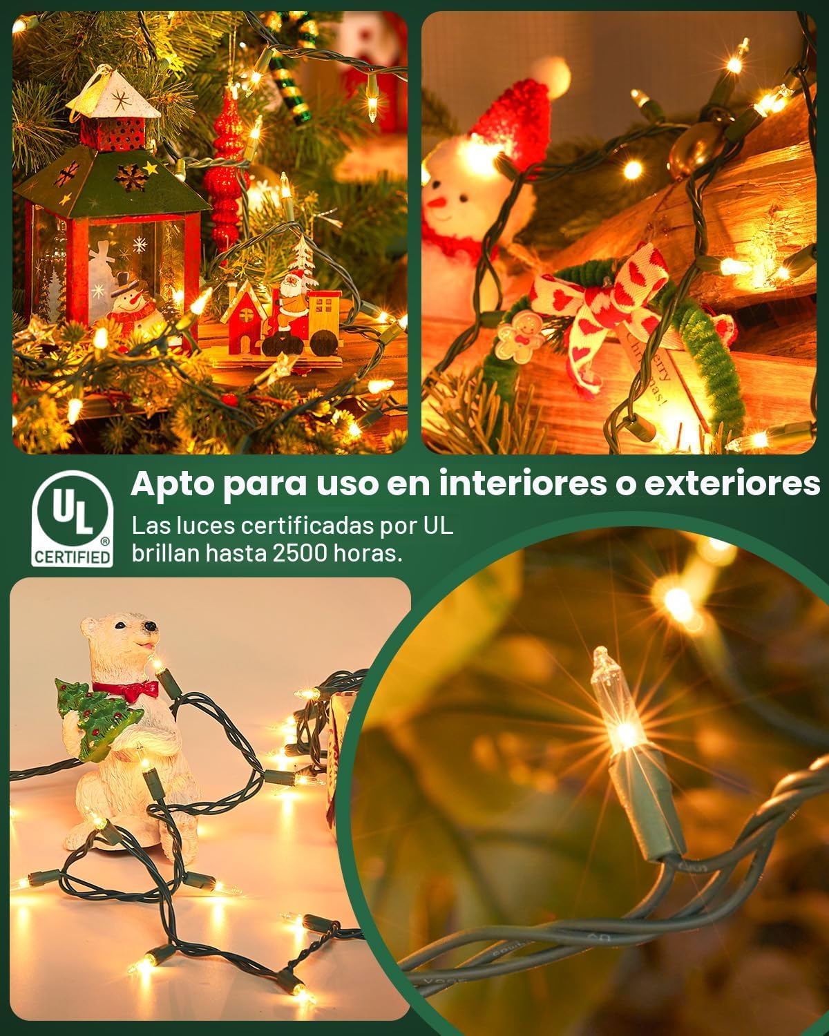 Minetom Cadena de luces navideñas transparentes, paquete de 3, 20 p...