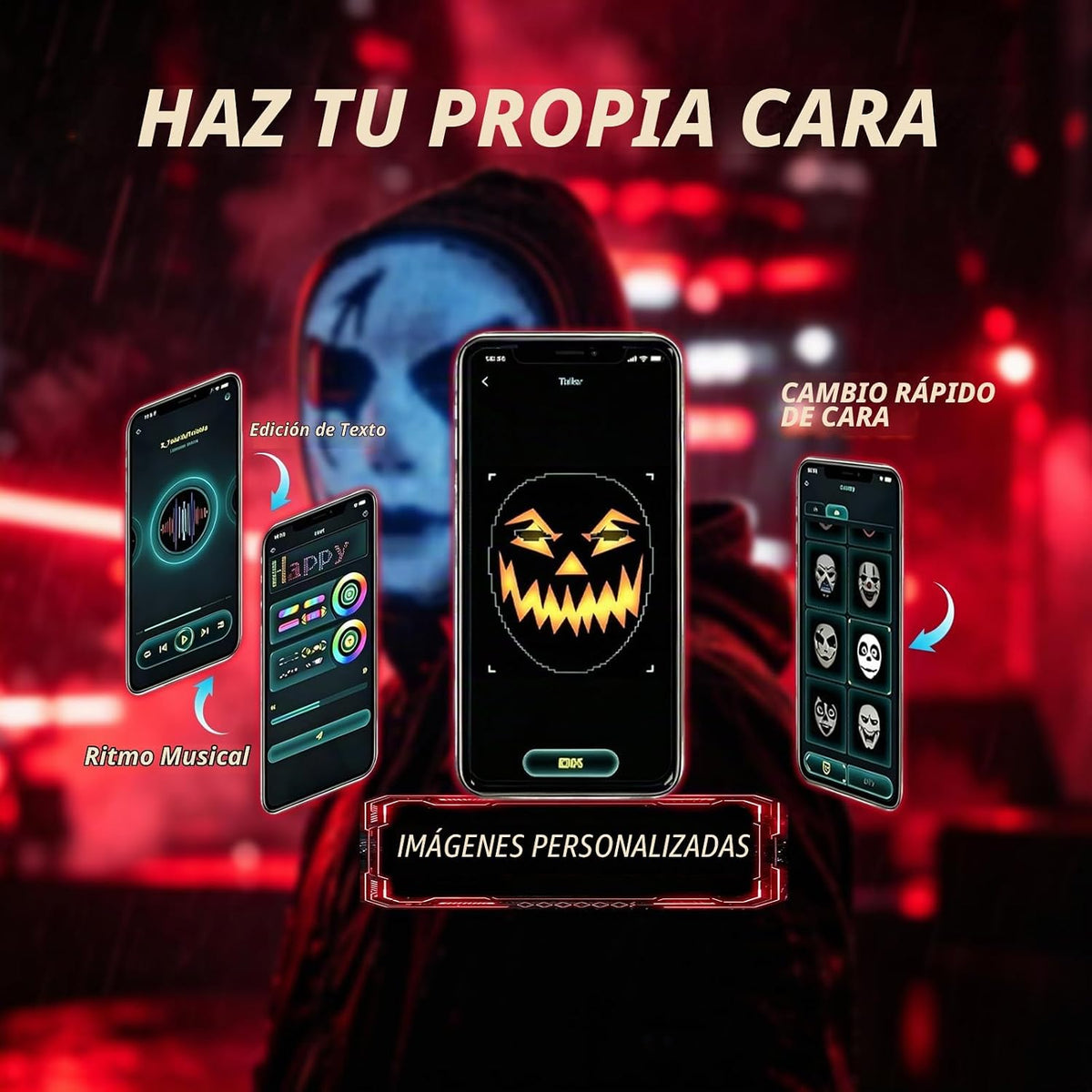 JDBMAOYE Máscara LED con Bluetooth controlada por aplicación, másca...