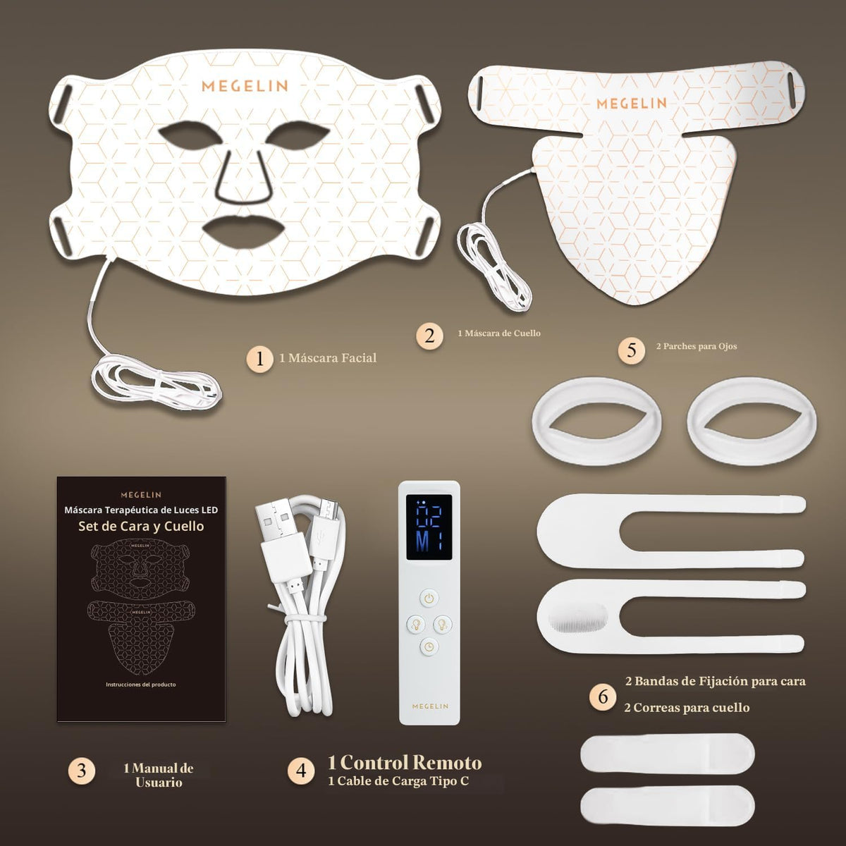 MEGELIN Máscara facial y cuello de terapia de luz roja, máscara fac...
