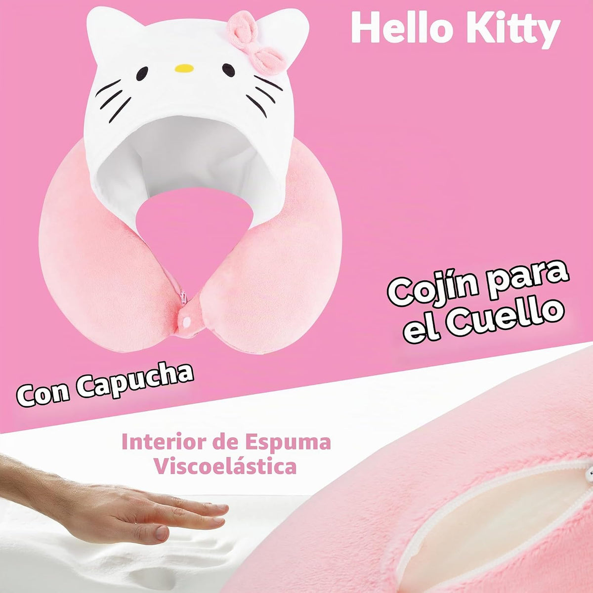 Hello Kitty Almohada de viaje para niñas y adolescentes con capucha...