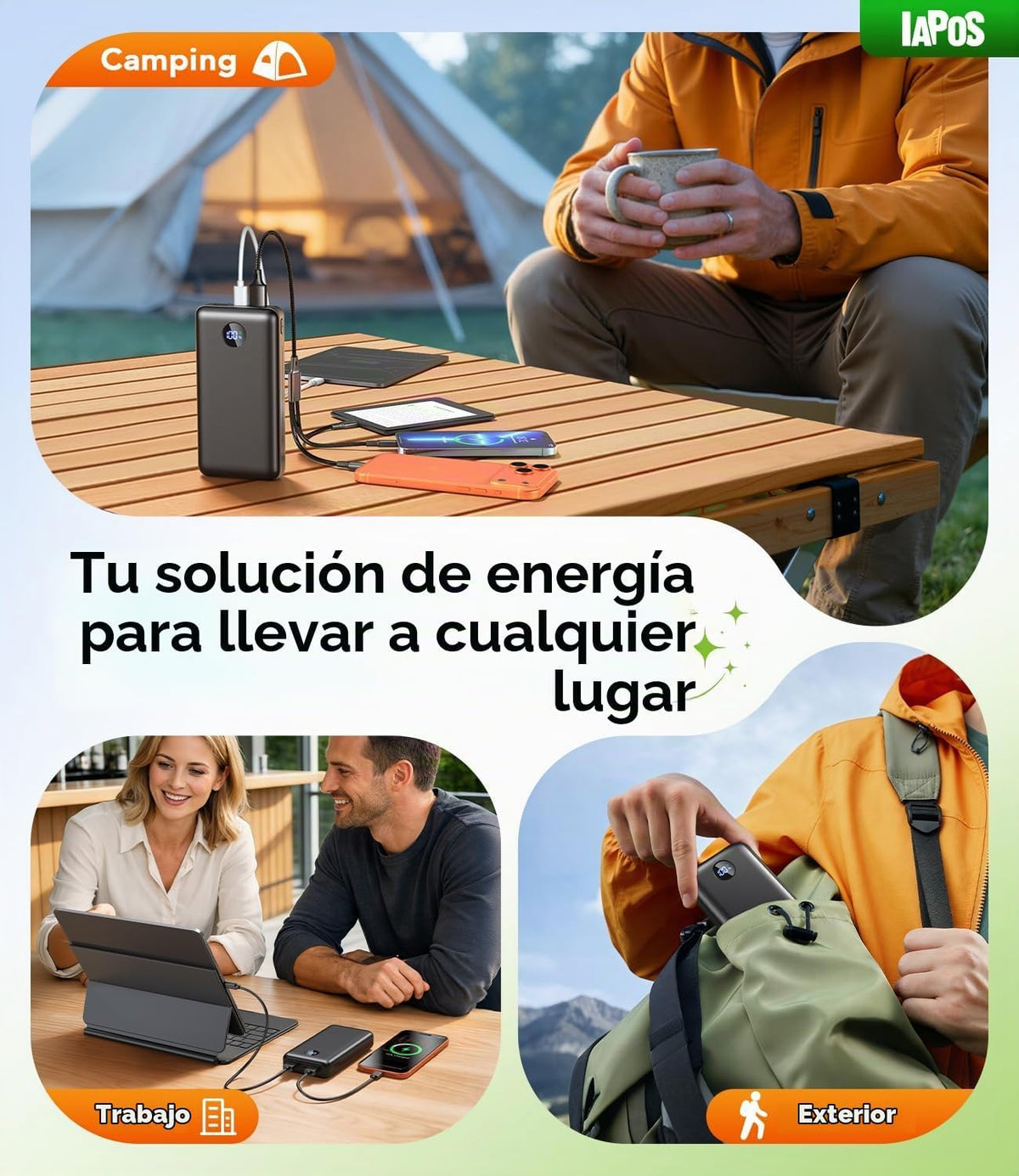 Cargador portátil IAPOS 60000mAh, batería de carga de 5 dispositivo...