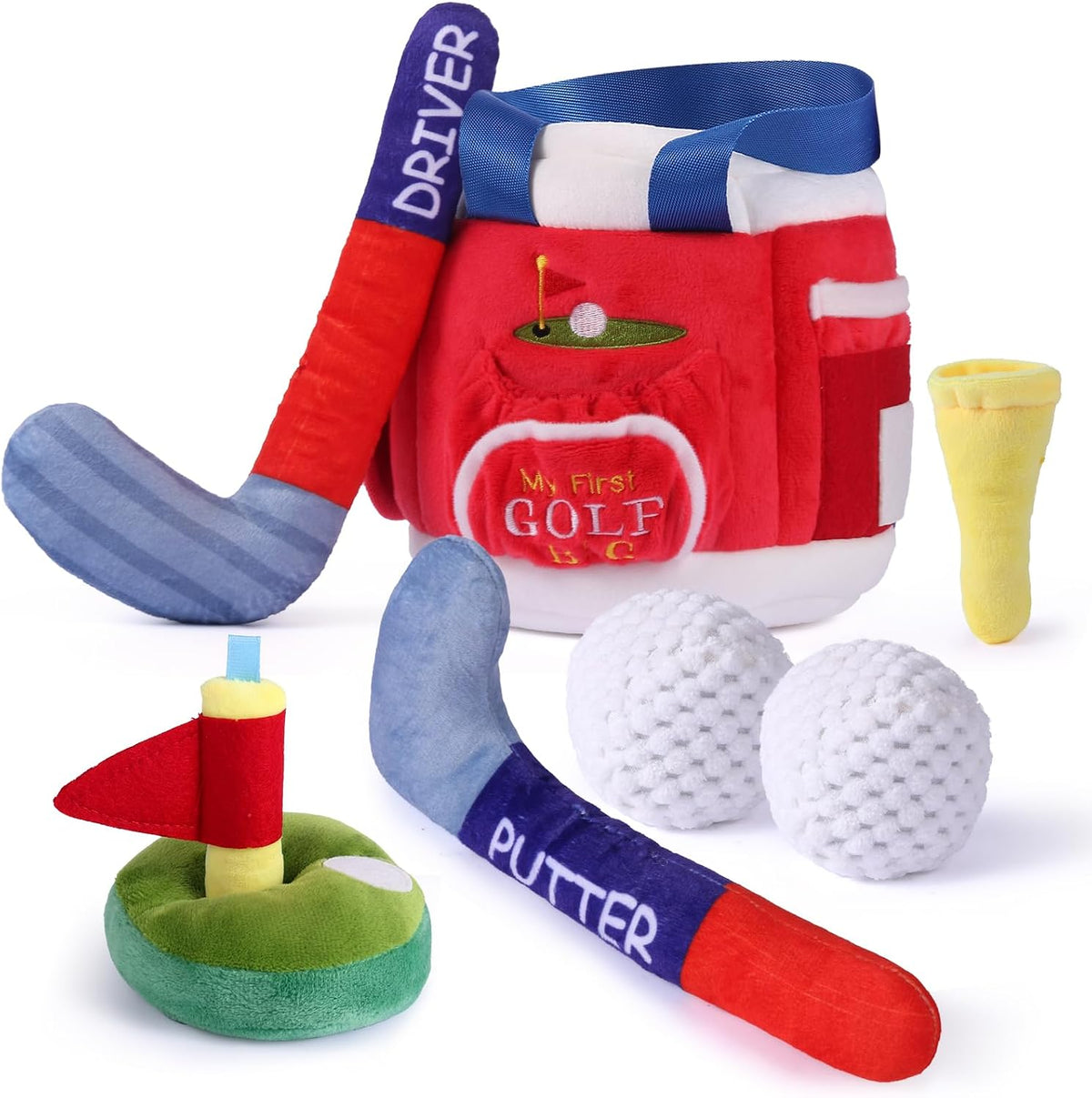 FIIOEOY My First Baby Golf Bag Plush Set, 7 piezas de juguete de go...