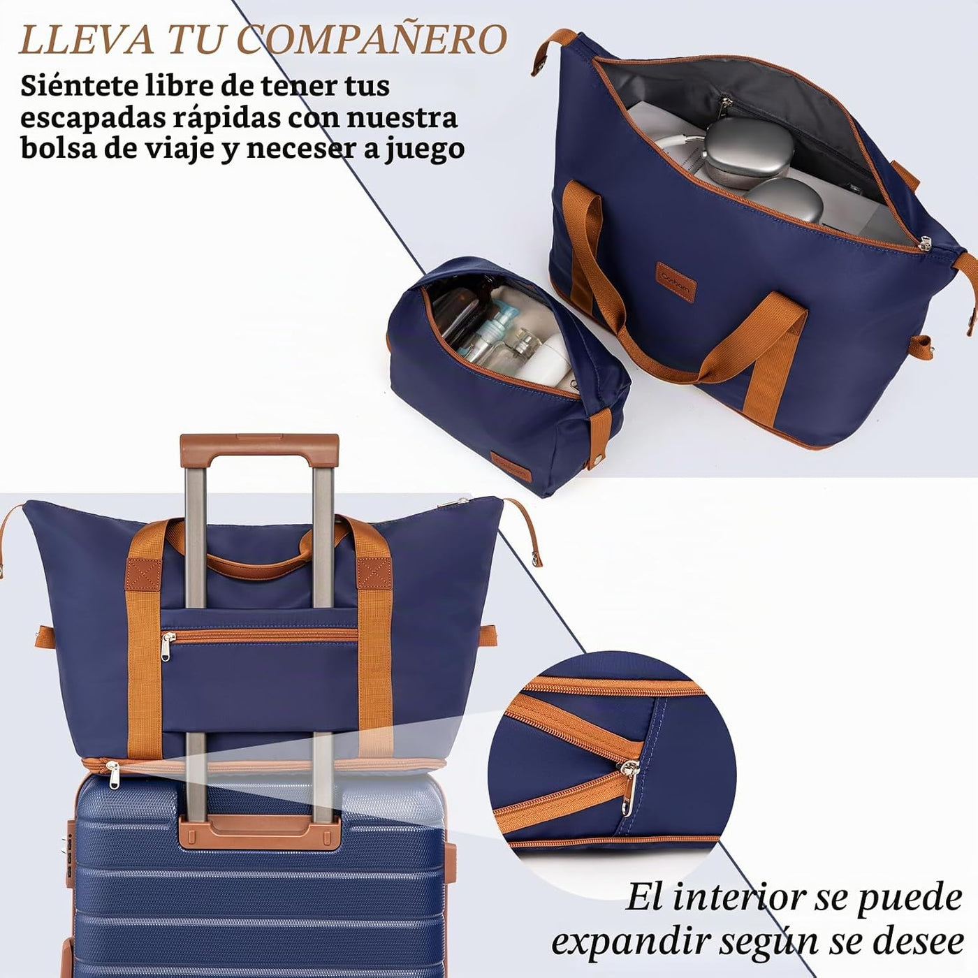 Cosbarn Juegos de equipaje de 5 piezas maletas con ruedas, Azul osc...
