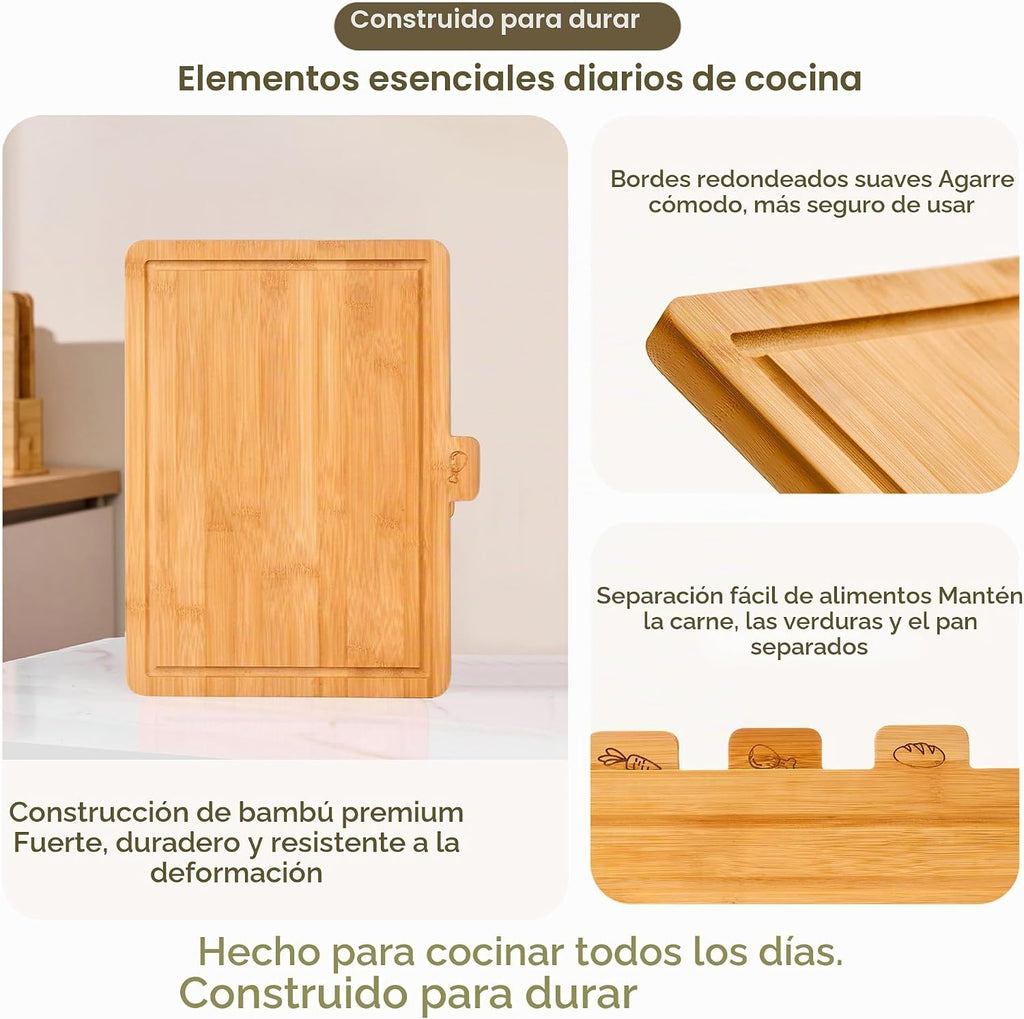 Coktaseleg Juego de 3 tablas de cortar de bambú para cocina, grande...