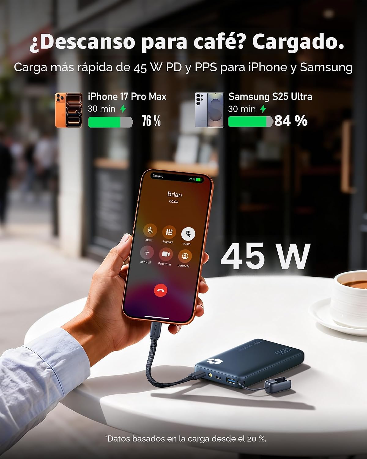 INIU cargador portátil de carga rápida de 10000mAh 45W, banco más p...