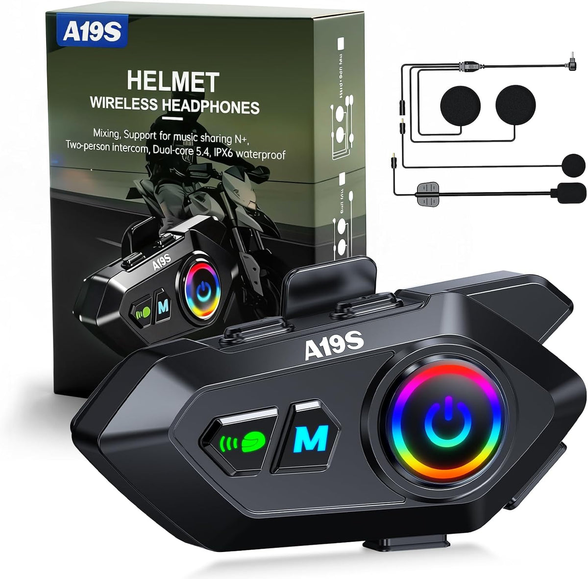 AURISOM A19S - Casco de motocicleta Bluetooth, intercomunicador de...
