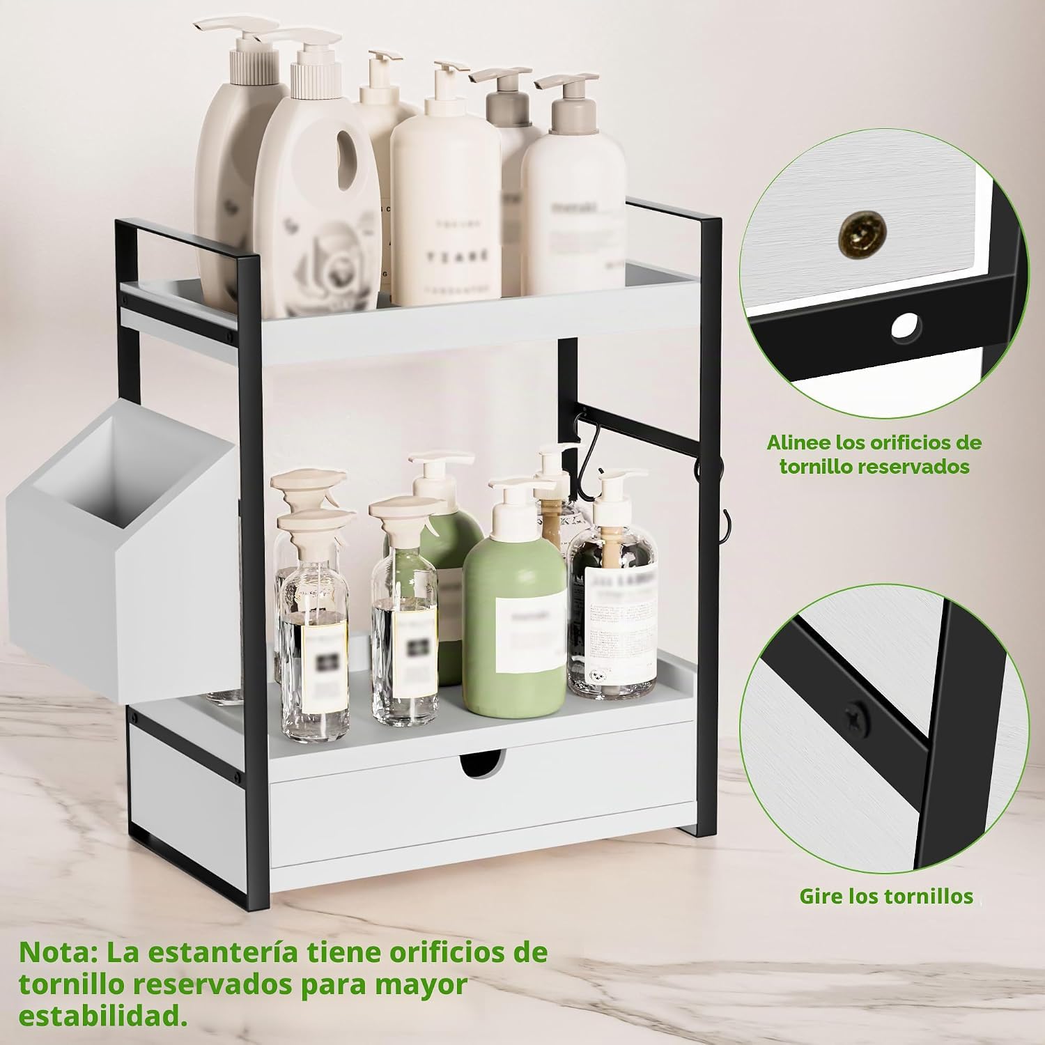 Aollewoiti Organizador de encimera de baño de 2 niveles con cajón y...