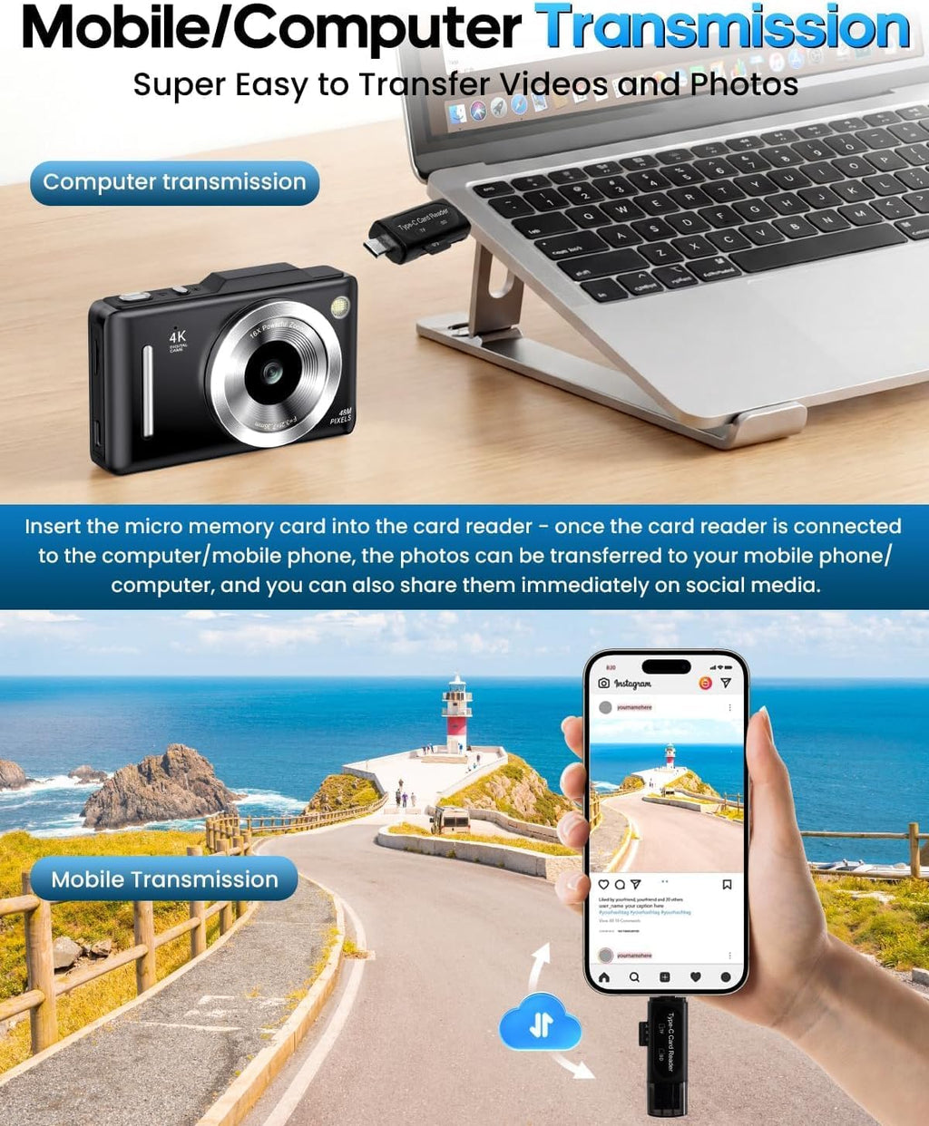 Cámara digital 4K para niños, cámara de enfoque automático de 48 MP...