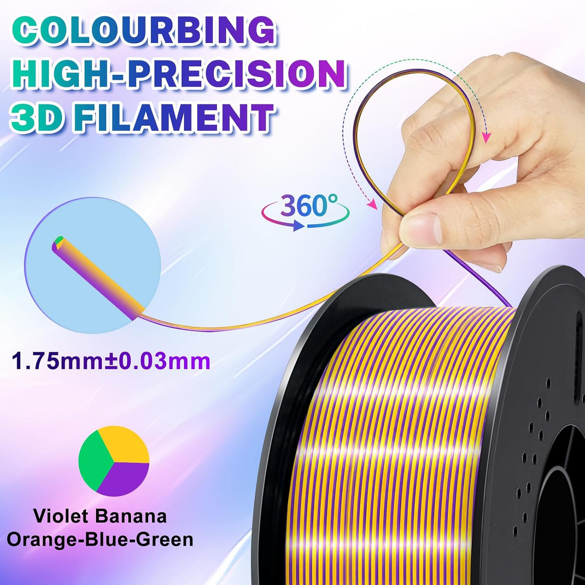 Colourbing Filamento de seda tricolor PLA+ para impresora 3D de 0.0...