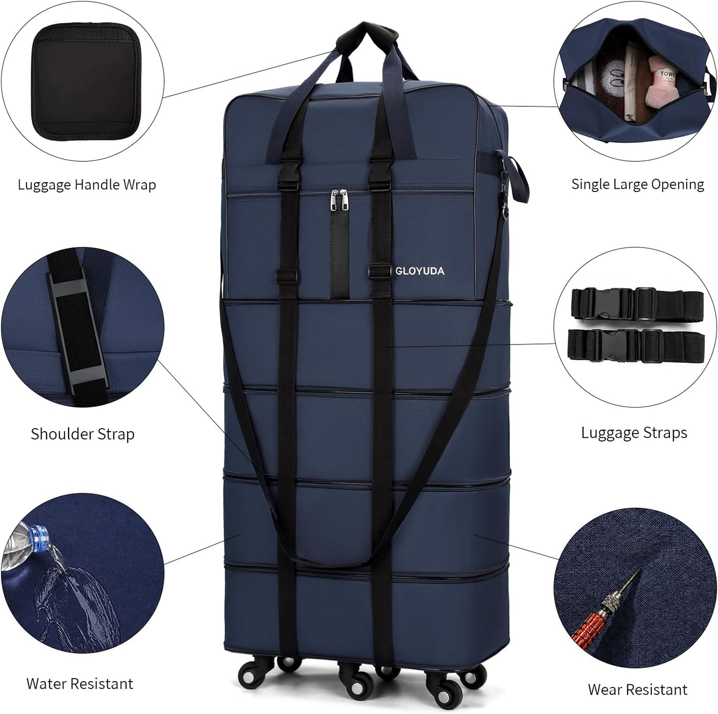 Gloyuda Maletas extra grandes de 43.8 pulgadas con ruedas, bolsa de...