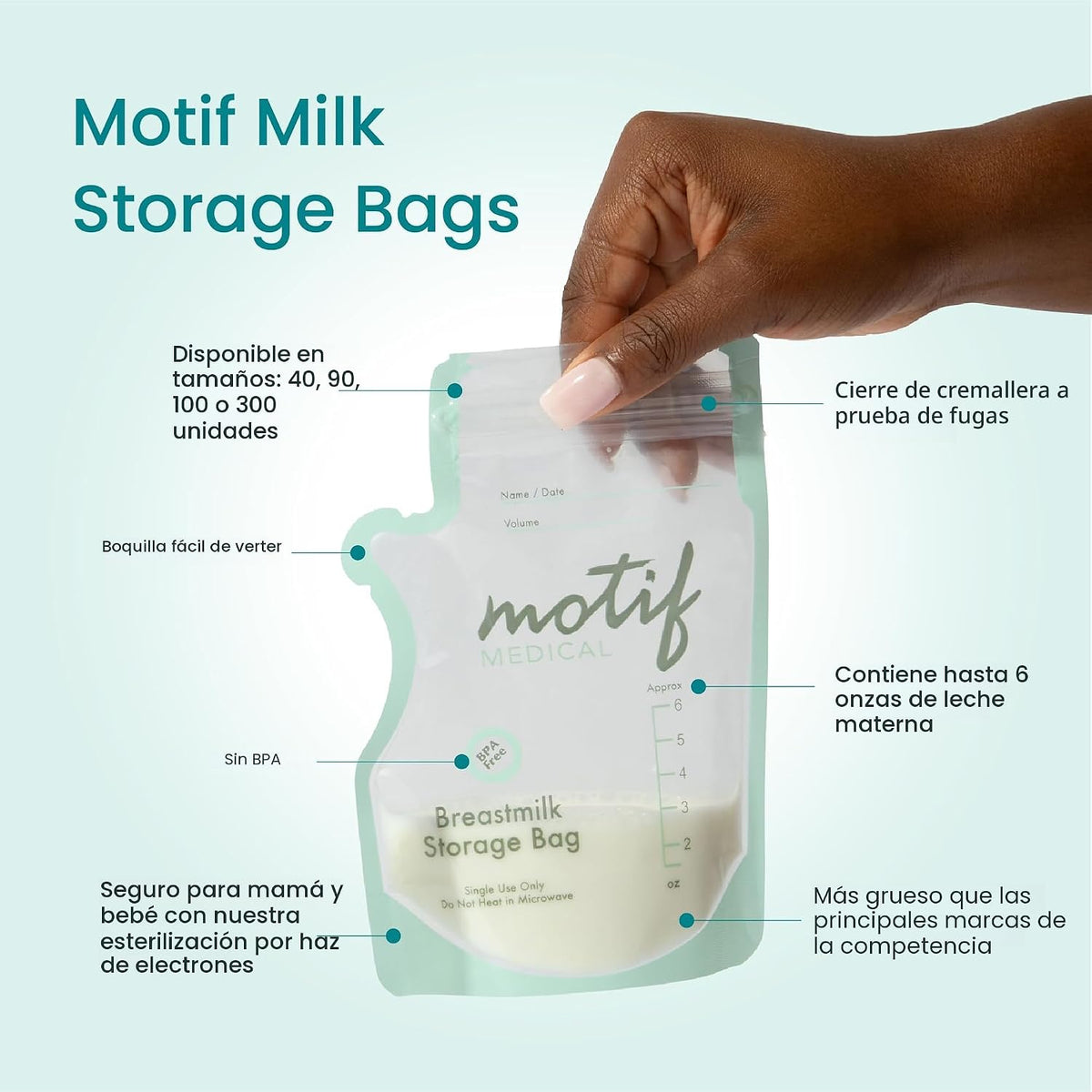 Motif Medical Bolsas de almacenamiento de leche materna, 40 unidade...