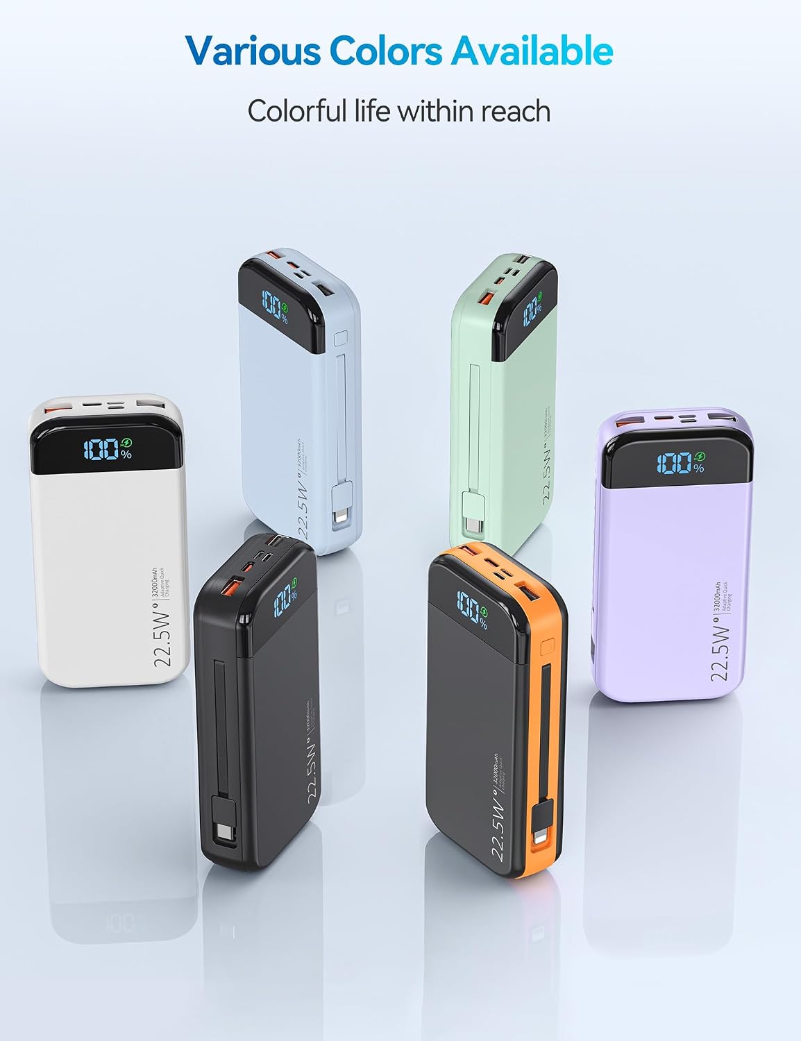 Banco de baterías para teléfono 32000 mAh 22,5 W con cables integra...