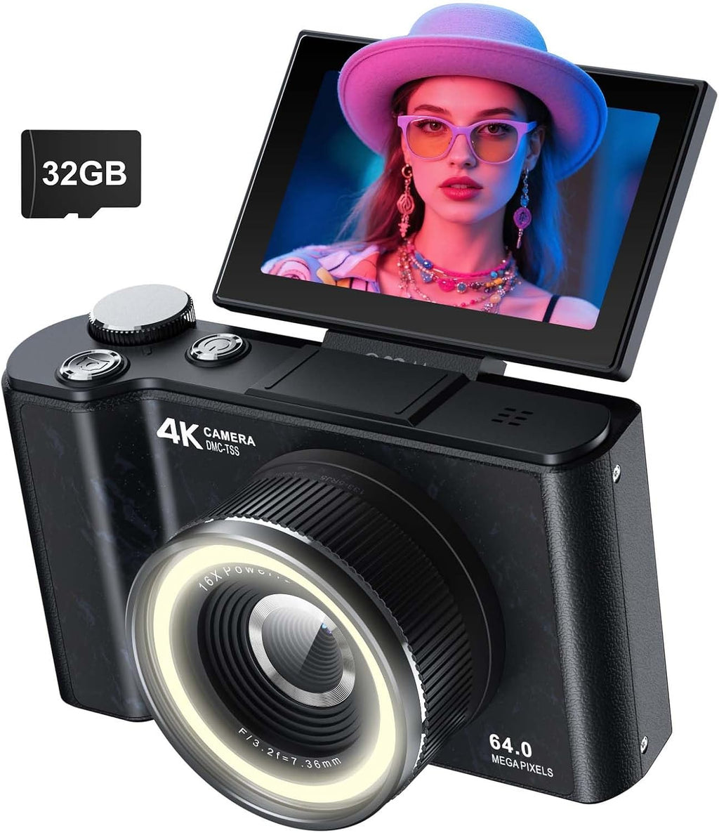 W &amp; O Cámara digital 4K para fotografía, cámara digital para ni...