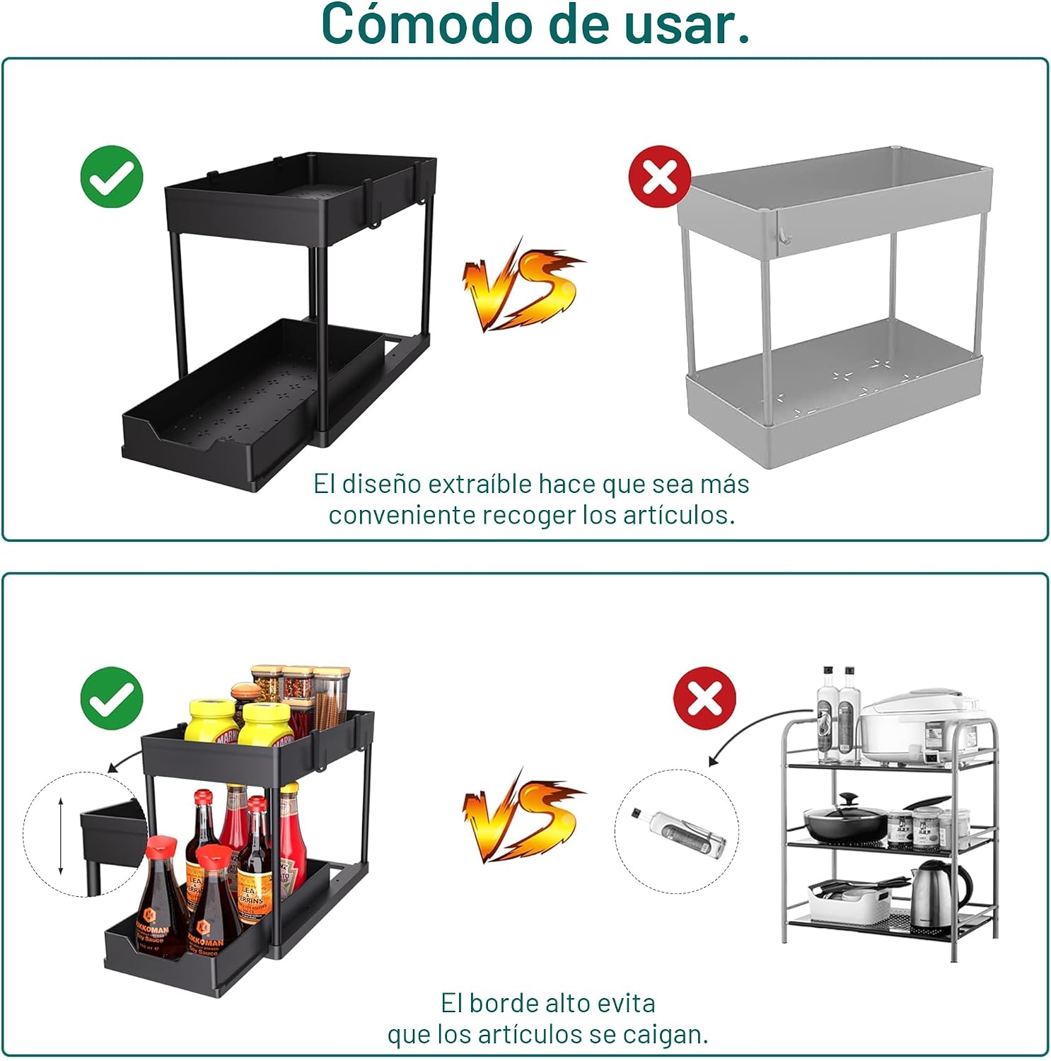 DEKAVA Paquete de 2 organizadores para debajo del fregadero, organi...