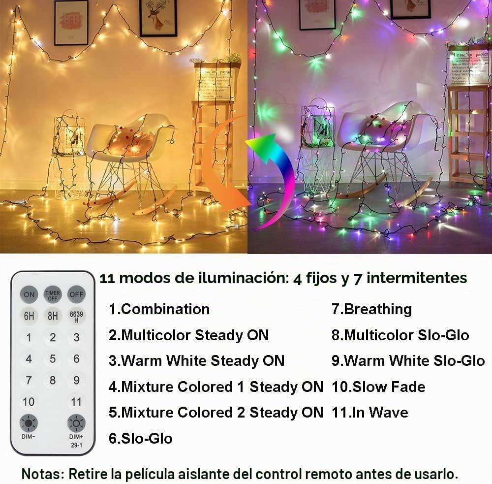 VTECHOLOGY - 300 luces LED de color blanco cálido a multicolor para...