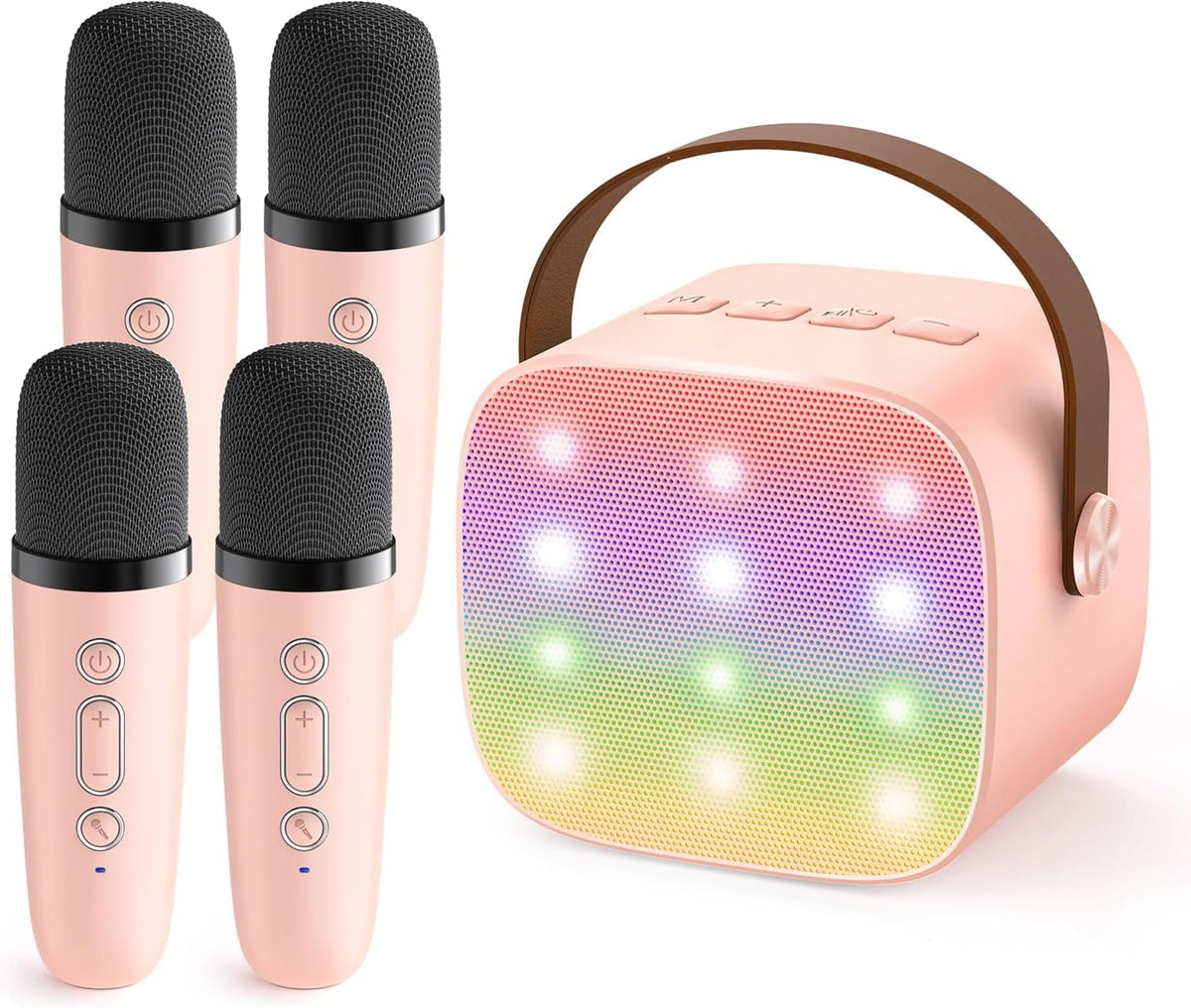 YLL Mini máquina de karaoke con 4 micrófonos inalámbricos, regalos...