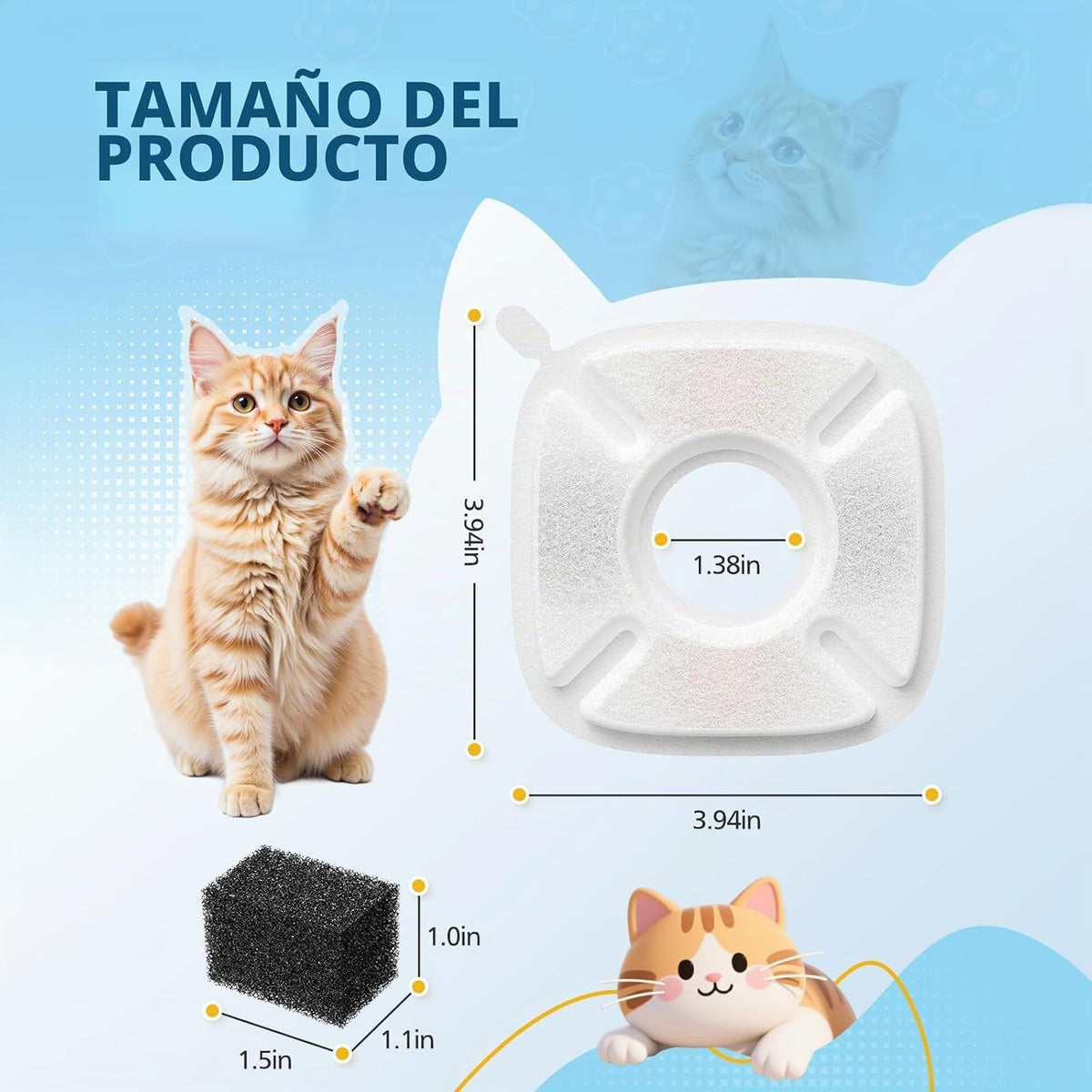 16 filtros de fuente de agua para gatos Veken de 95 onzas\/2.8 L, 6...