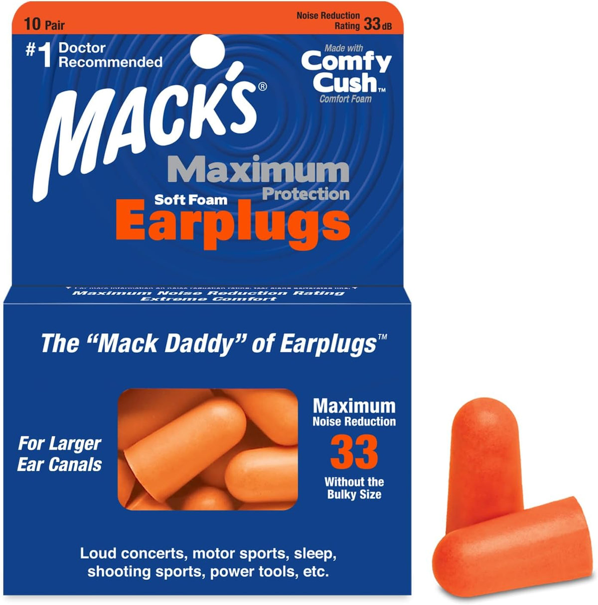 Mack's Tapones para los oídos de espuma suave de máxima protecc...