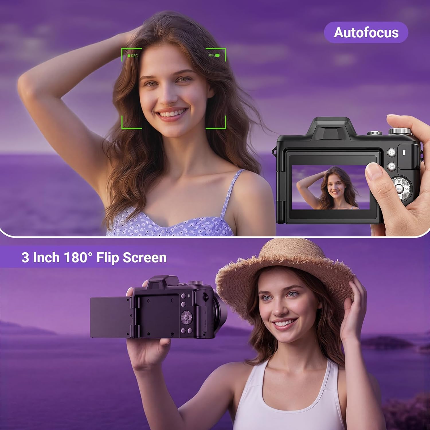 Cámara digital 4K para fotografía, cámara de vlogging de enfoque au...