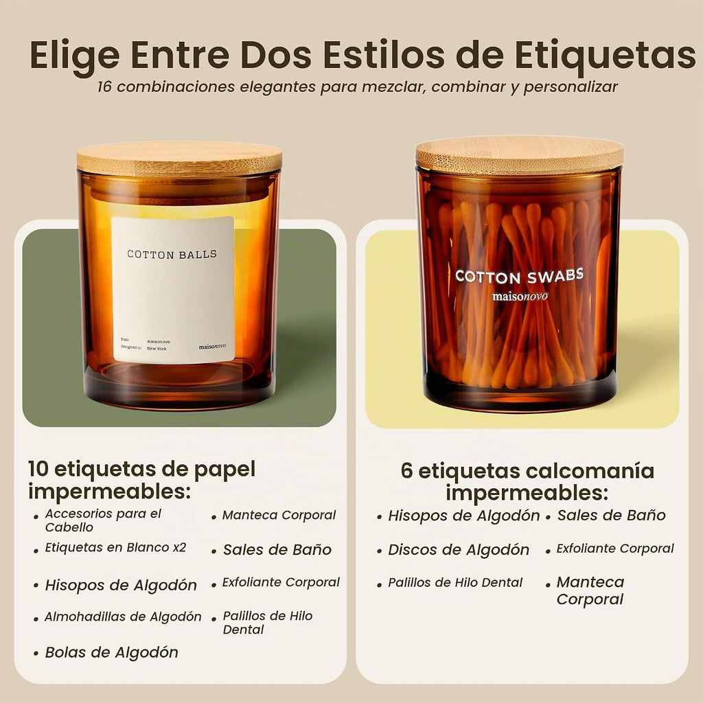 MaisoNovo Recipientes de vidrio para baño con tapas (hermético), so...