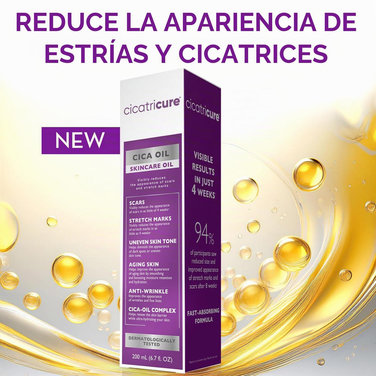 Cicatricure Aceite de cica para estrías y cicatrices, aceite corpor...